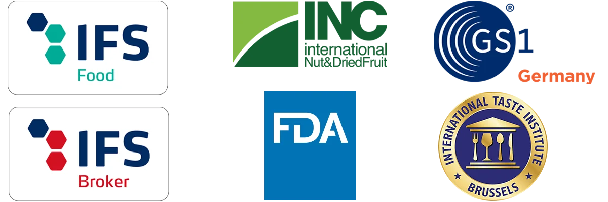 Zertifizierungen: IFS Food, IFS Broker, INC, FDA, GS1 Germany und International Taste Institute
